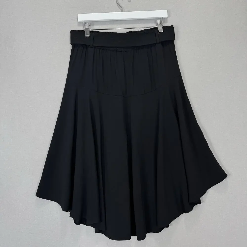 A.L.C. Belted Swing Skirt Womens 10 Black Asymmetric Belted Old Money Luxury